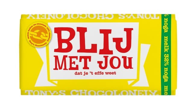 Chocolade Tony's Chocolonely melk noga blij met jou reep 180g