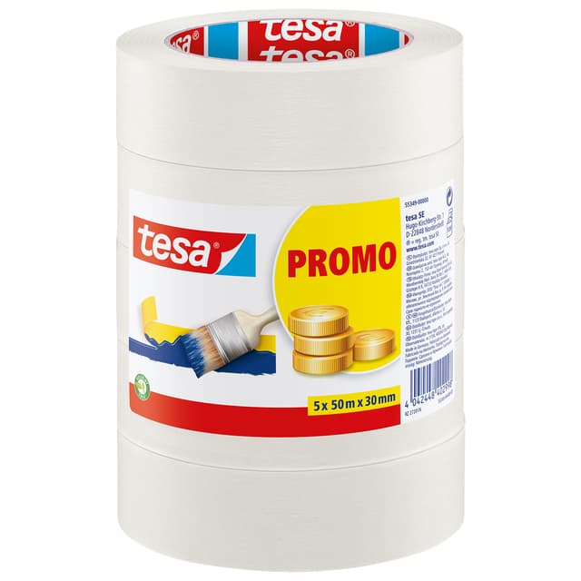Afplaktape tesa® Economy 50mx30mm beige 5 rollen