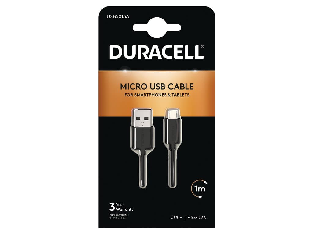 Duracell USB5013A USB-kabel 2.0 1 m USB A Micro-USB B Zwart