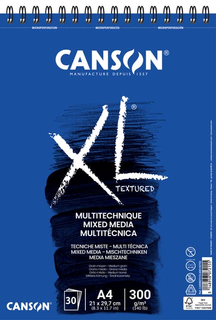 Aquarelblok Canson XL Mix Media A4 300gr spiraal 30 vel