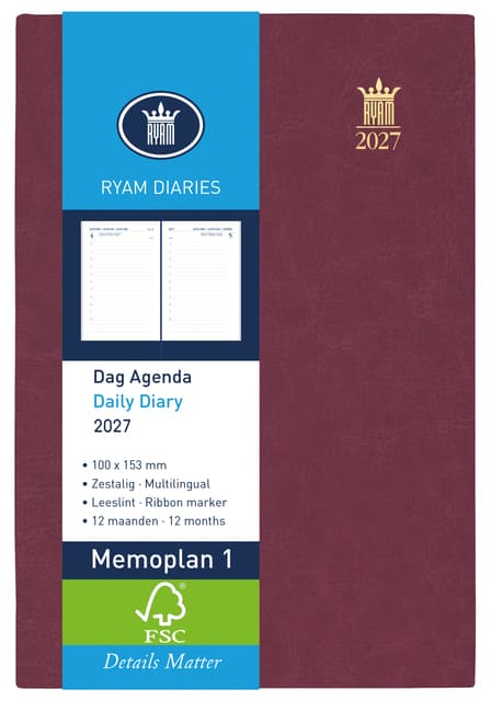Agenda 2027 Ryam Memoplan 1 Mundior 1dag/1pagina bordeaux